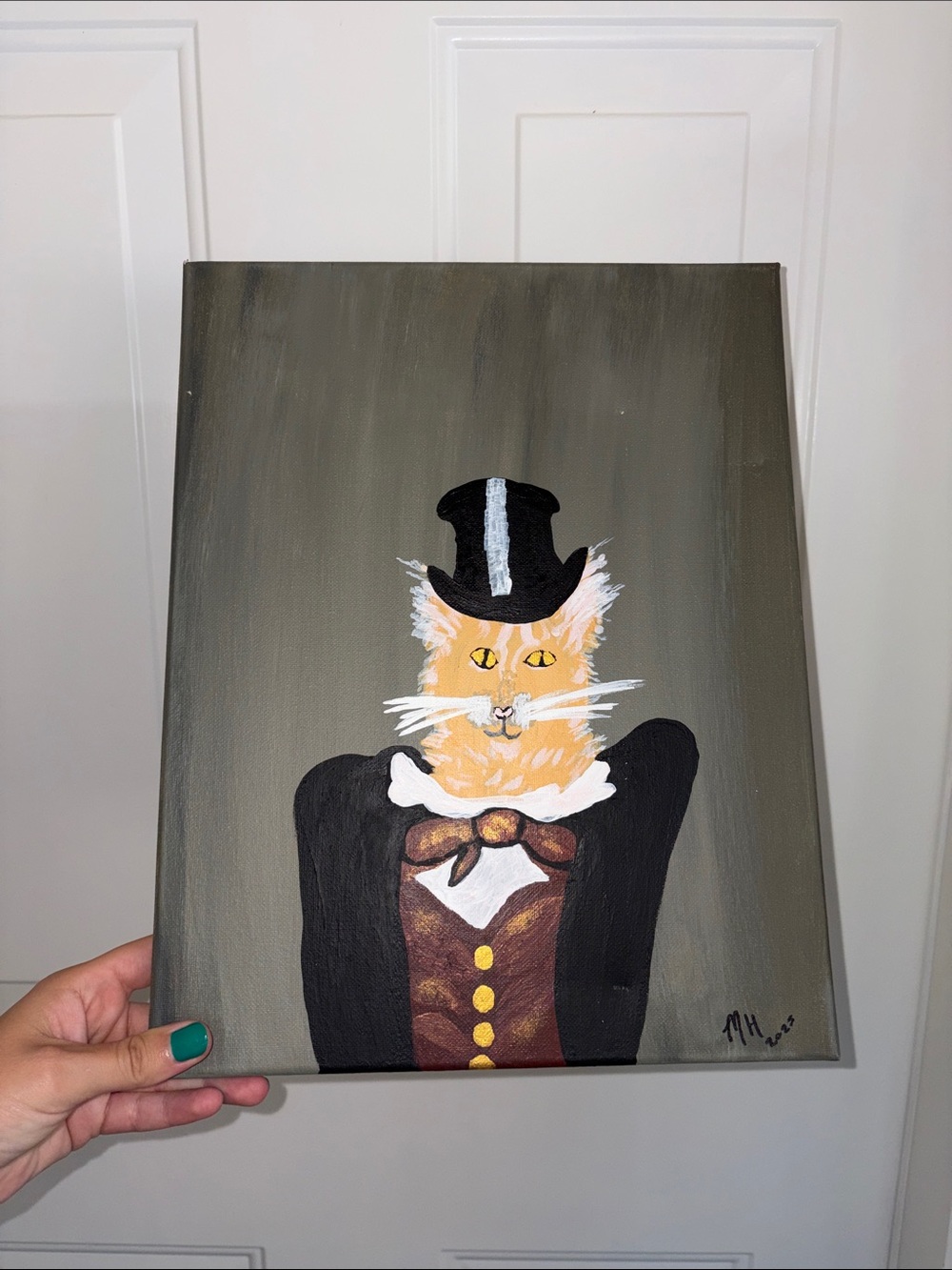 Original Artwork Cat in 1800’s Wear Painting - Acrylic on Canvas - Picture 5 of 5